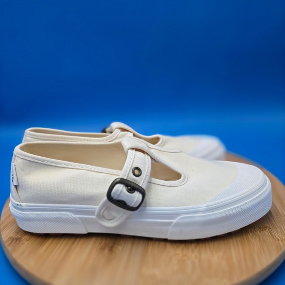 Vans Shoes - Vans Mary Jane Canvas Sneakers Cream White Buckle Low Top Women's Size 8 NWOB